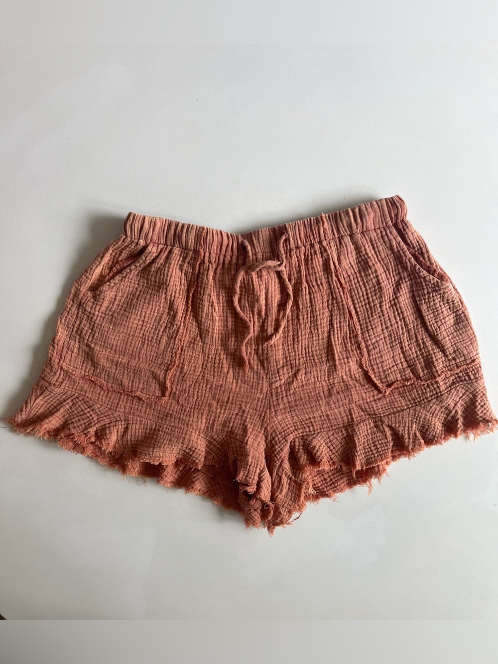 PINK LIKY Casual Drawstring Faded Orange Shorts, Large